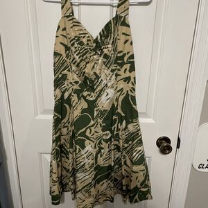 VTG Hilo Hattie Hawaiian Sundress Green Floral Women’s Size XL Smock Back A-line